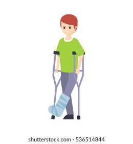 Physically Handicapped Person Living Full Happy Life With Disability Illustration With Smiling Guy With Broken Leg On Crouches
