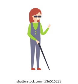 Physically Handicapped Person Living Full Happy Life With Disability Illustration With Smiling Blnd Woman With Stick