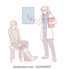 A physician advises a patient about a leg injury, stressing the need for an Xray for proper diagnosis and treatment