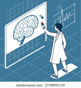 Physician Analyzing Brain Scan and Heartbeat on Digital Screen doctor medicine