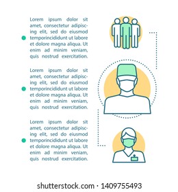 Physician article page vector template. Medical practitioner. Brochure, magazine, booklet design element with linear icons and text boxes. Print design. Concept illustrations with text space