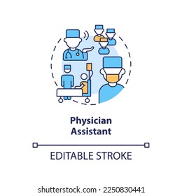 Physician assistant concept icon. Medical assosiate. Chronic care management provider abstract idea thin line illustration. Isolated outline drawing. Editable stroke. Arial, Myriad Pro-Bold fonts used