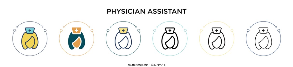 Icono de asistente médico en estilo relleno, delgado, contorno y trazo. Ilustración vectorial de dos diseños de iconos vectoriales de doctores coloreados y negros se pueden utilizar para móviles, ui, web