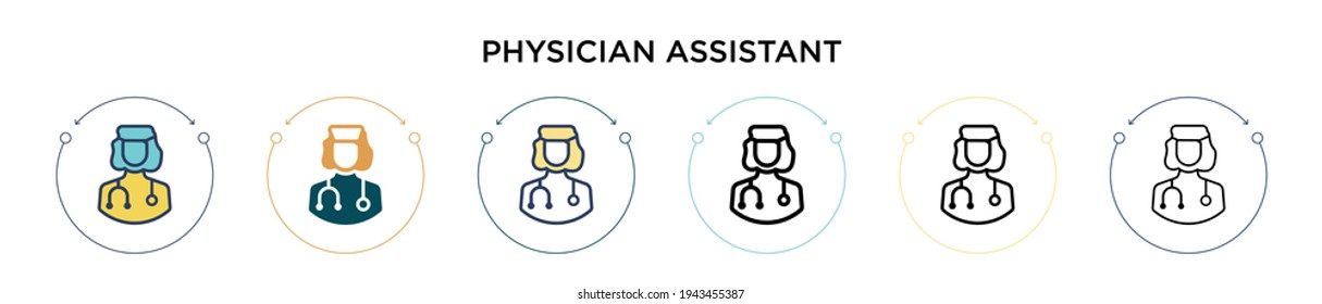 Icono de asistente médico en estilo relleno, delgado, contorno y trazo. Ilustración vectorial de dos diseños de iconos vectoriales de doctores coloreados y negros se pueden utilizar para móviles, ui, web