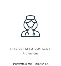 Physician assistant icon. Thin linear physician assistant outline icon isolated on white background from professions collection. Line vector sign, symbol for web and mobile