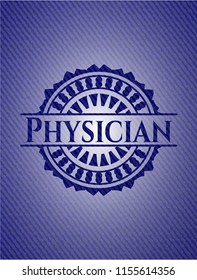 Physician badge with denim background