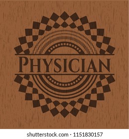 Physician badge with wood background