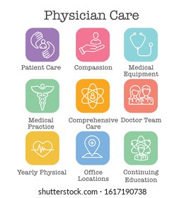 Physician Care Icon Set with the medical, patient, and health care, etc