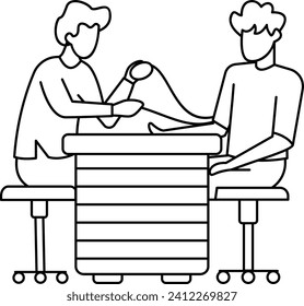 Médico que verifica la presión arterial Concepto de contorno de vectores Diseño, Símbolo de escena médico y sanitario, Signo de diagnóstico de enfermedades, Caracteres médicos y del paciente Ilustración de material