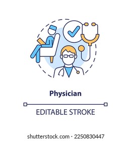 Physician concept icon. Medical practitioner. Chronic care management provider abstract idea thin line illustration. Isolated outline drawing. Editable stroke. Arial, Myriad Pro-Bold fonts used