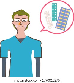 Physician to the description of the medicine, medical personnel illustrations
