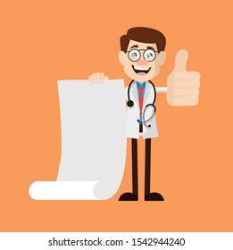 Physician Doctor - Holding a Paper Scroll and Showing Thumbs Up