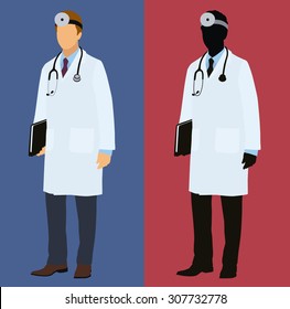 Physician, Doctor Or Surgeon Wearing a Lab Coat With Mirror on Head