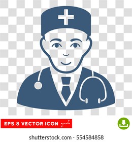 Physician EPS vector pictogram. Illustration style is flat iconic blue symbol on chess transparent background.