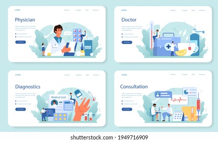 Physician or general healthcare doctor web banner or landing page set