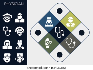 physician icon set. 13 filled physician icons.  Simple modern icons about  - Stethoscope, Doctor, Surgeon, Pharmacist, Scientist, Nurse
