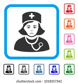 Physician Lady raster flat pictogram. Human face has joyful mood.