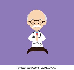 Physician Namaste Yoga Flat Vector Cartoon Illustration