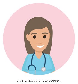Physician in navy uniform with stethoscope on neck avatar userpic of professional worker, vector illustration in labor day concept