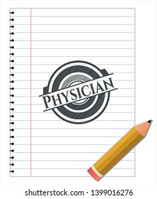 Physician pencil emblem. Vector Illustration. Detailed.