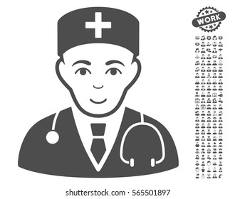 Physician pictograph with bonus people pictograms. Vector illustration style is flat iconic gray symbols on white background.