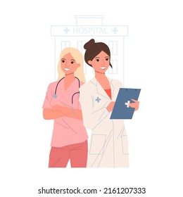 Physician, practitioner with stethoscope, surgeon flat vector illustration. Hospital doctor staff. Healthcare, medicine, clinic, occupation concept