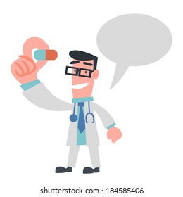 Physician Showing Pill with Speech Bubble