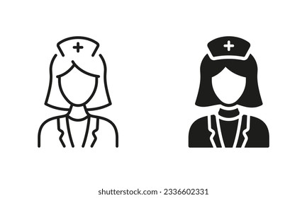 Physician Specialist, Orthodontist, Endodontist Black Pictogram Collection. Dental Doctor Woman Silhouette and Line Icon Set. Female Dentist Symbol. Dental Surgeon Sign. Isolated Vector Illustration.