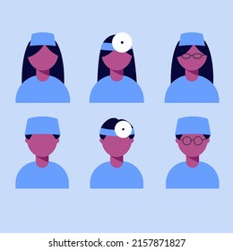 Physician in uniform. Male, female black man in flat style. Vector illustration 