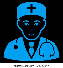 Physician vector icon. Flat blue symbol. Pictogram is isolated on a black background. Designed for web and software interfaces.
