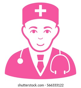 Physician vector icon. Flat pink symbol. Pictogram is isolated on a white background. Designed for web and software interfaces.
