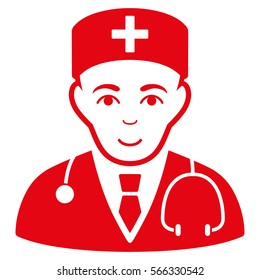 Physician vector icon. Flat red symbol. Pictogram is isolated on a white background. Designed for web and software interfaces.