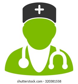 Physician vector icon. Style is bicolor flat symbol, eco green and gray colors, rounded angles, white background.