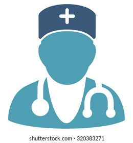 Physician vector icon. Style is bicolor flat symbol, cyan and blue colors, rounded angles, white background.