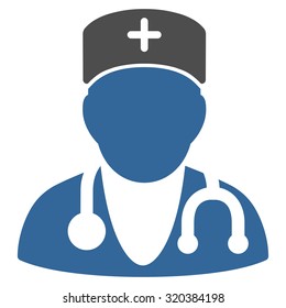Physician vector icon. Style is bicolor flat symbol, cobalt and gray colors, rounded angles, white background.