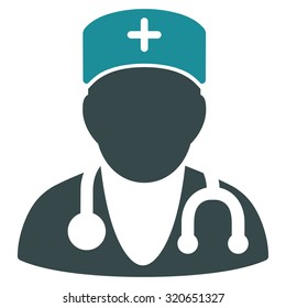 Physician vector icon. Style is bicolor flat symbol, soft blue colors, rounded angles, white background.