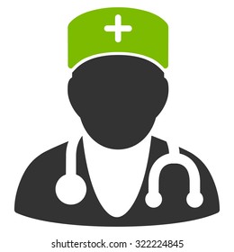 Physician vector icon. Style is bi-color flat symbol, Eco green and gray colors, rounded angles, white background.