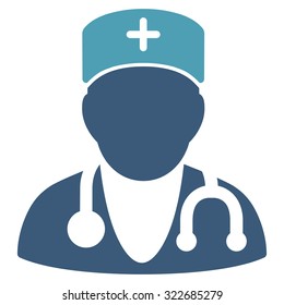 Physician Vector Icon. Style Is Bicolor Flat Symbol, Cyan And Blue Colors, Rounded Angles, White Background.