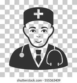 Physician vector pictogram. Illustration style is flat iconic gray symbol on a chess transparent background.