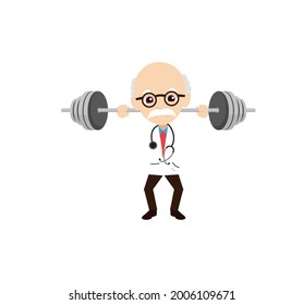 Physician weightlifting Flat Vector Cartoon Illustration