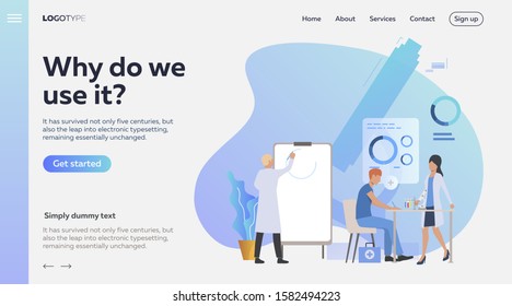 Physicians drawing graph and working with tubes, vector illustration. Research, medical education, scientific research. Science concept. Creative design for layouts, web pages, banners