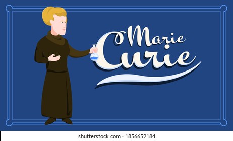 Physicist and chemist Marie Curie as a cartoon character. Science, physics, chemistry, education.