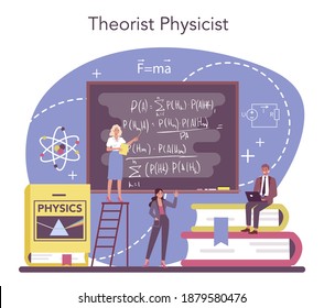 Physicist concept. Scientist explore electricity, magnetism, light wave and forces. Theoretical study. Isolated vector illustration