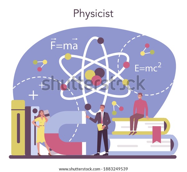 Physicist concept. Scientist explore
electricity, magnetism, light wave and forces. Theoretical and
practical study. Isolated vector
illustration