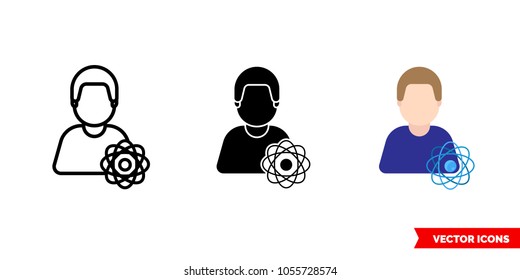 Physicist Icon Of 3 Types: Color, Black And White, Outline. Isolated Vector Sign Symbol.