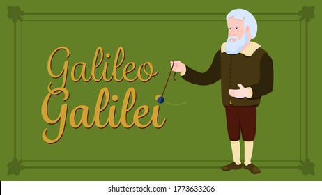 El físico y matemático Galileo Galilei como personaje de caricatura. Ciencia, matemáticas, física, astronomía, filosofía, educación.