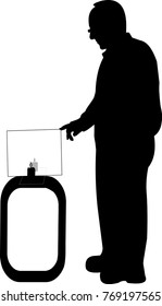 Physicist performs an experiment or presentation reflection of light silhouette, one in the series of similar images