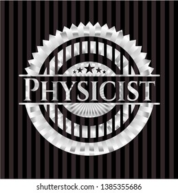Physicist silver shiny badge. Vector Illustration. Mosaic.