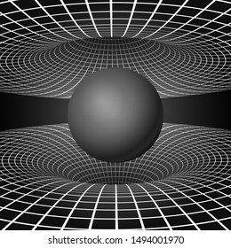 Physics - anomalous black hole phenomenon. Warp time and space. Sci-fi background. Vector illustration