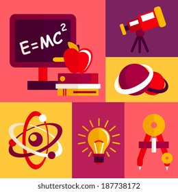 Physics and astronomy laboratory equipment teaching and studying decorative icons set isolated vector illustration